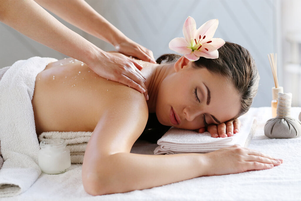 Beauty Wellness Spa client relaxing during massage