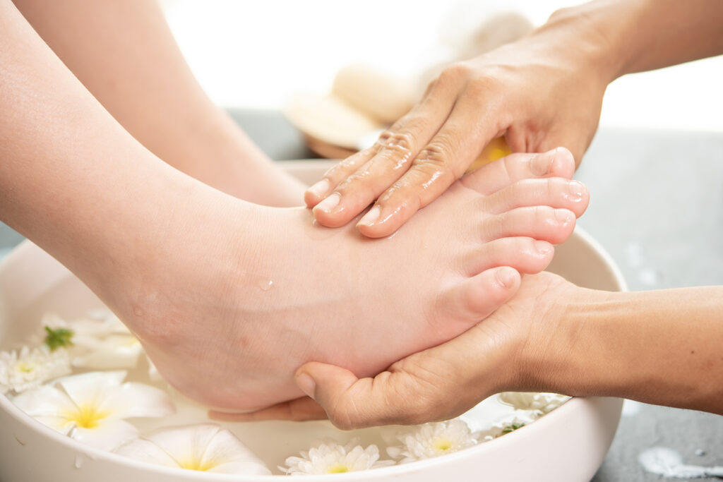 mineral salts foot bath and reflexology in beauty wellness spa 